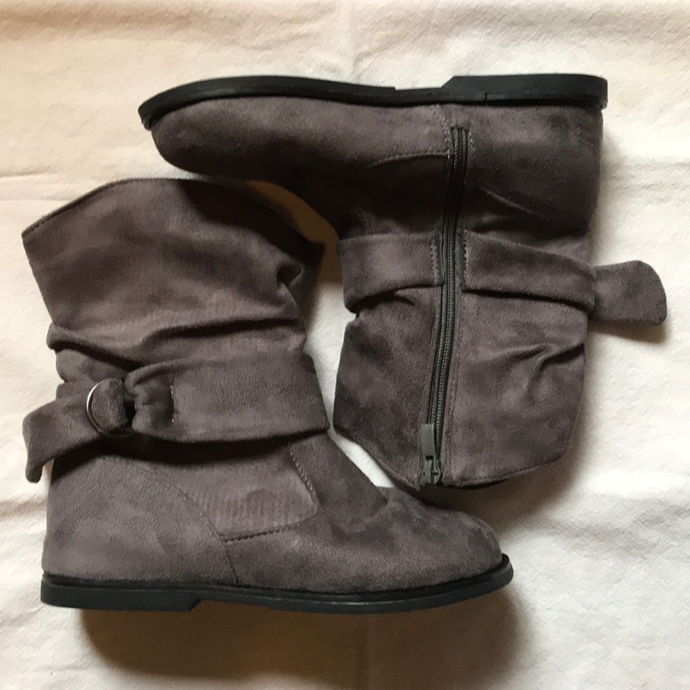 Gray Faux Suede Half Calf Boots
